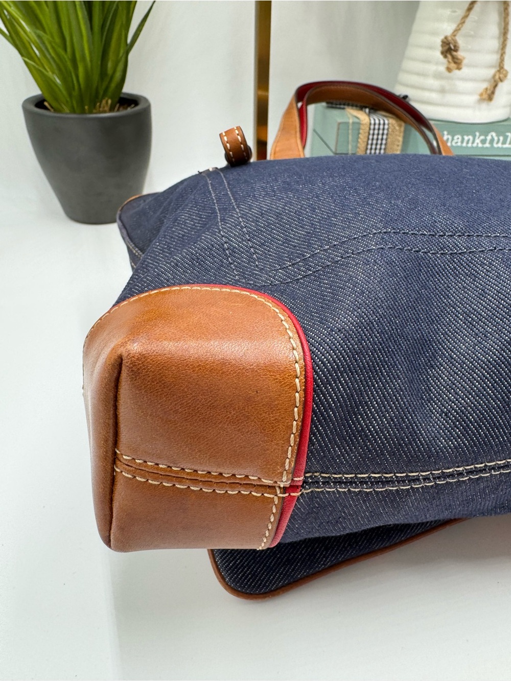 Coach Vintage Hamptons Weekend Slim Denim Stripe Tote & Wristlet Set - Picture 11 of 12